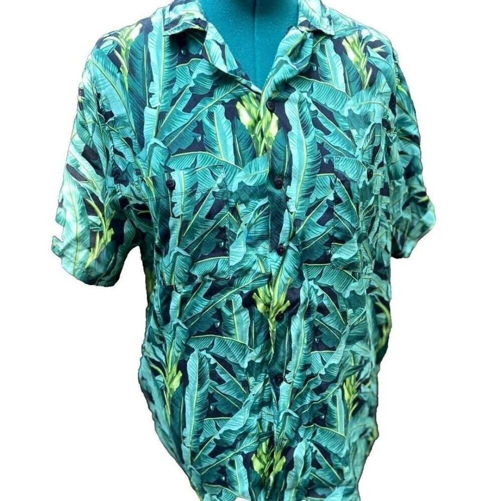 Onia Men's Large Banana Leaves Button Up Shirt Vacation Print Large